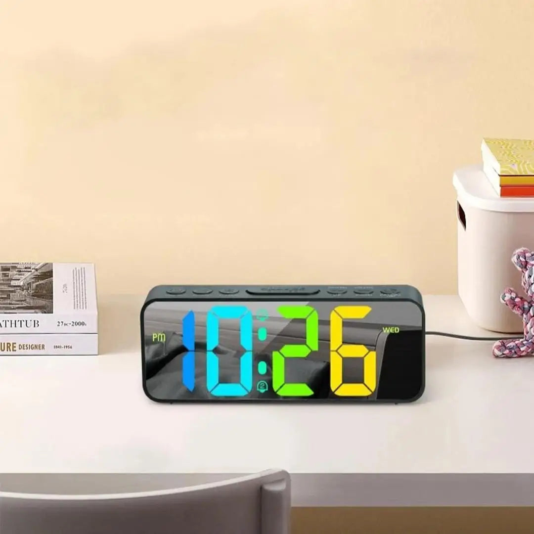 RGB Digital Alarm Clock with Mirror Display - 11 Color LED, Dual Alarm