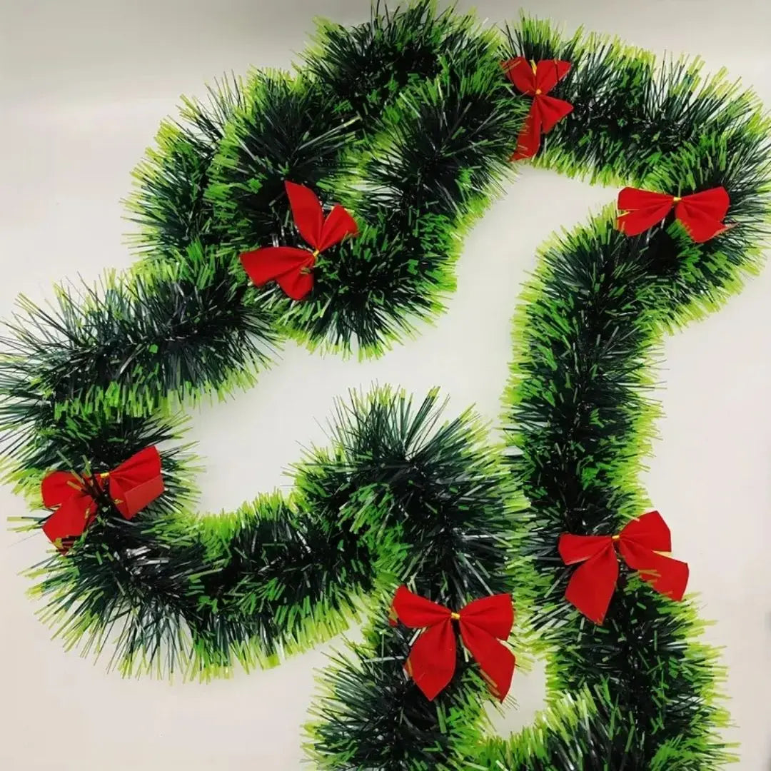 Christmas Rattan Garland - Dark Green with White Edge Strips Snowflake Decorative Vine