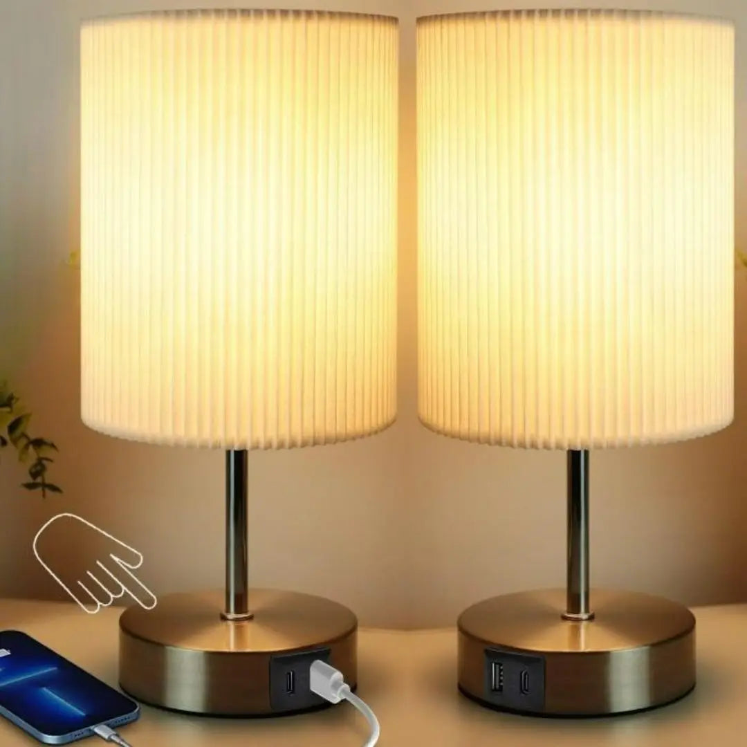 Touch LED Bedside Lamp - 3-Way Dimmable with Metal Base and Fabric Shade