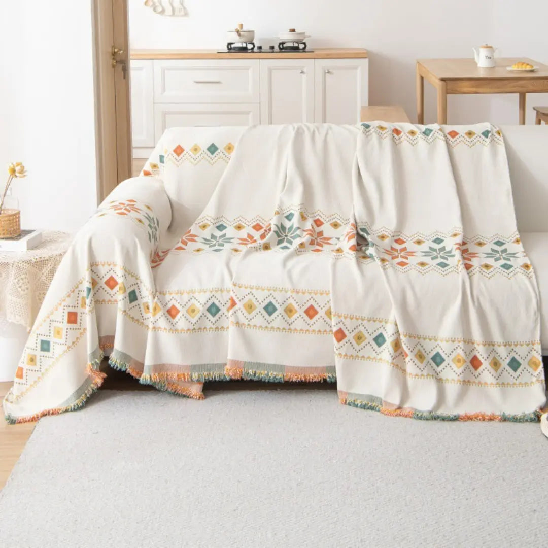 Elvara Bohemian Chenille Sofa Blanket Cover - Reversible Wear-Resistant Boho Protector