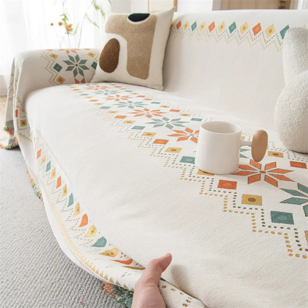 Elvara Bohemian Chenille Sofa Blanket Cover - Reversible Wear-Resistant Boho Protector