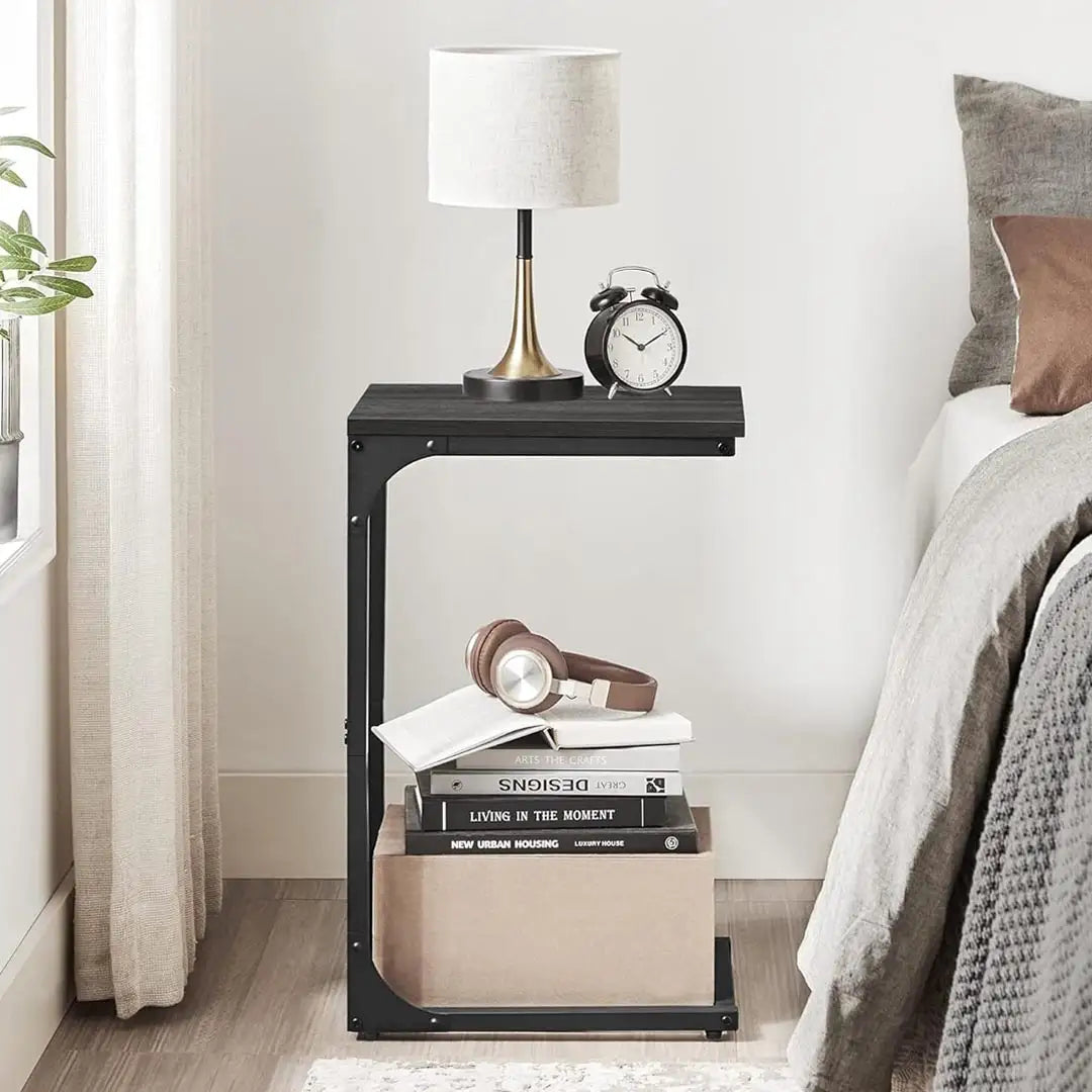 C-Shaped Coffee Table - Sofa Side Table, Bedside Table with Metal Frame
