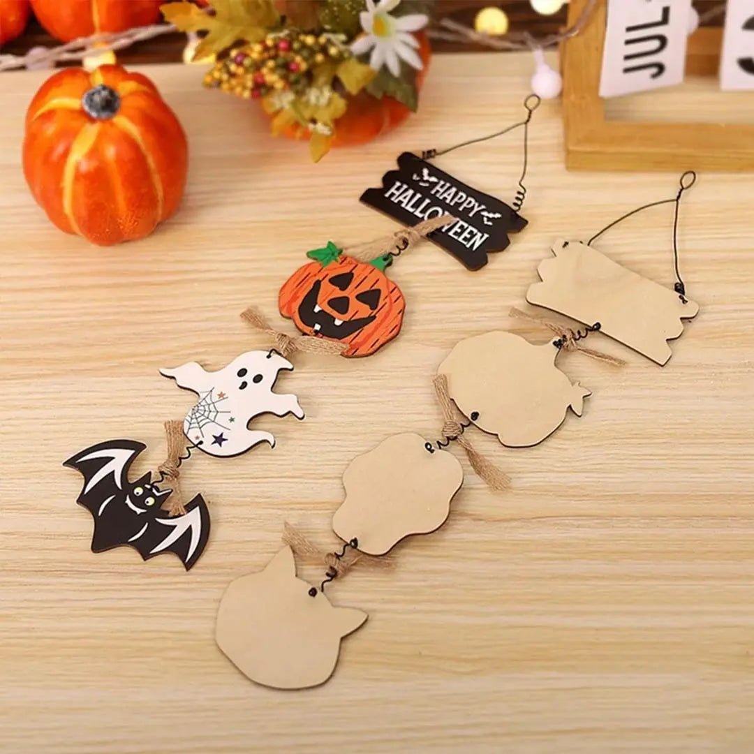 Wooden Halloween Hanging Decoration - Pumpkin, Ghost & Bat
