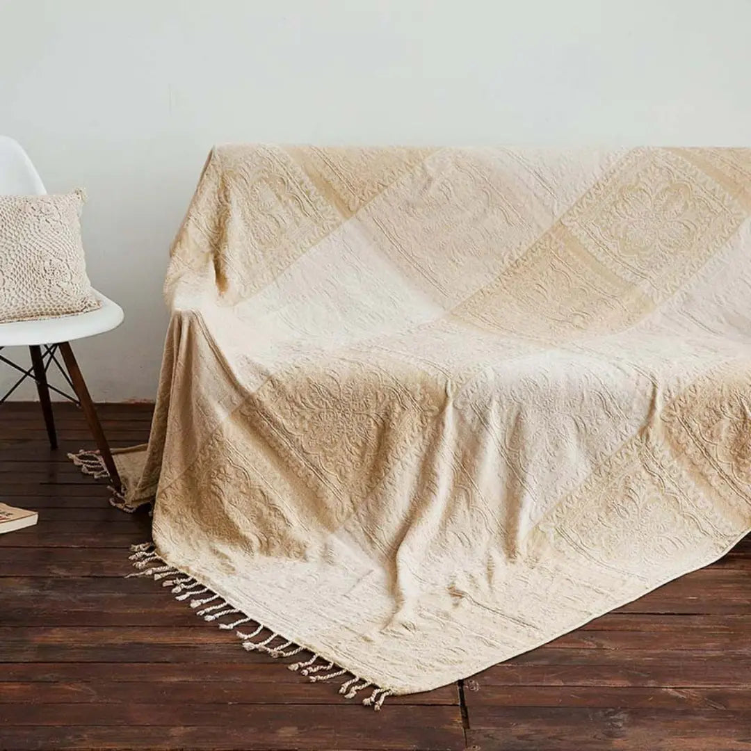 Arvani Bohemian Colorful Jacquard Fringed Blanket - Chenille Sofa Throw with Vibrant Patterns