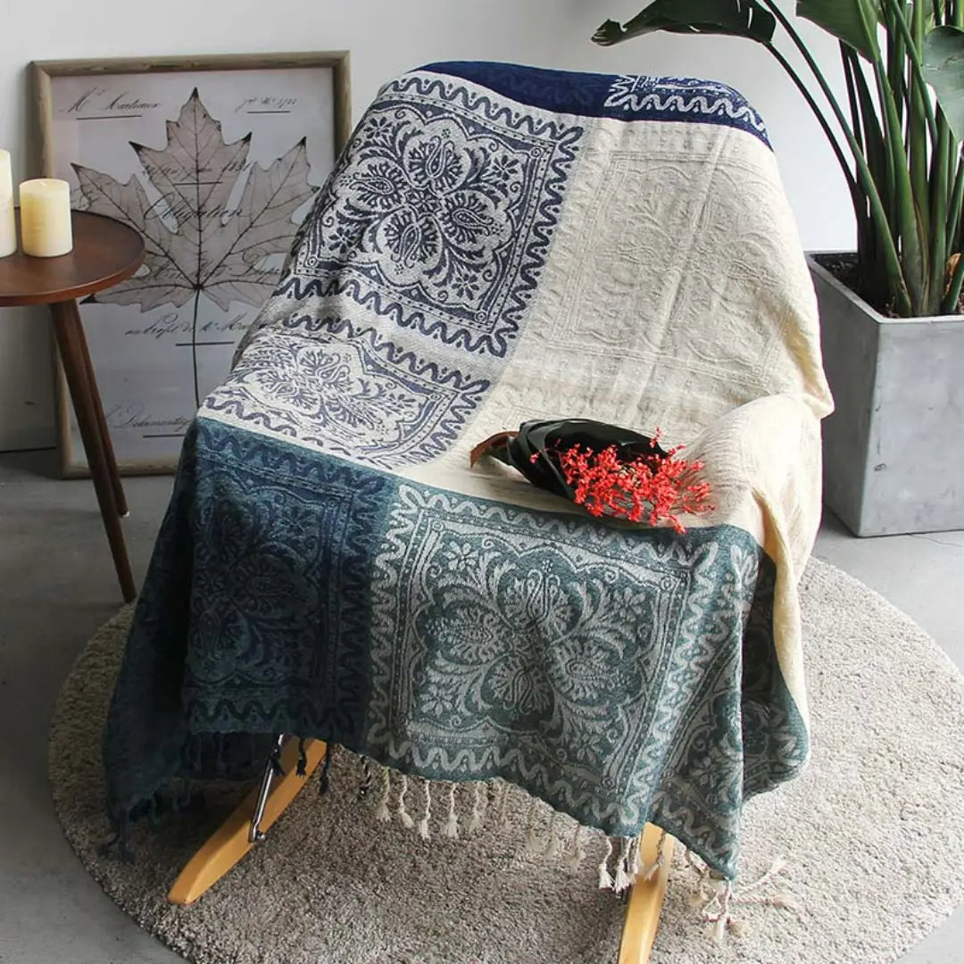 Arvani Bohemian Colorful Jacquard Fringed Blanket - Chenille Sofa Throw with Vibrant Patterns