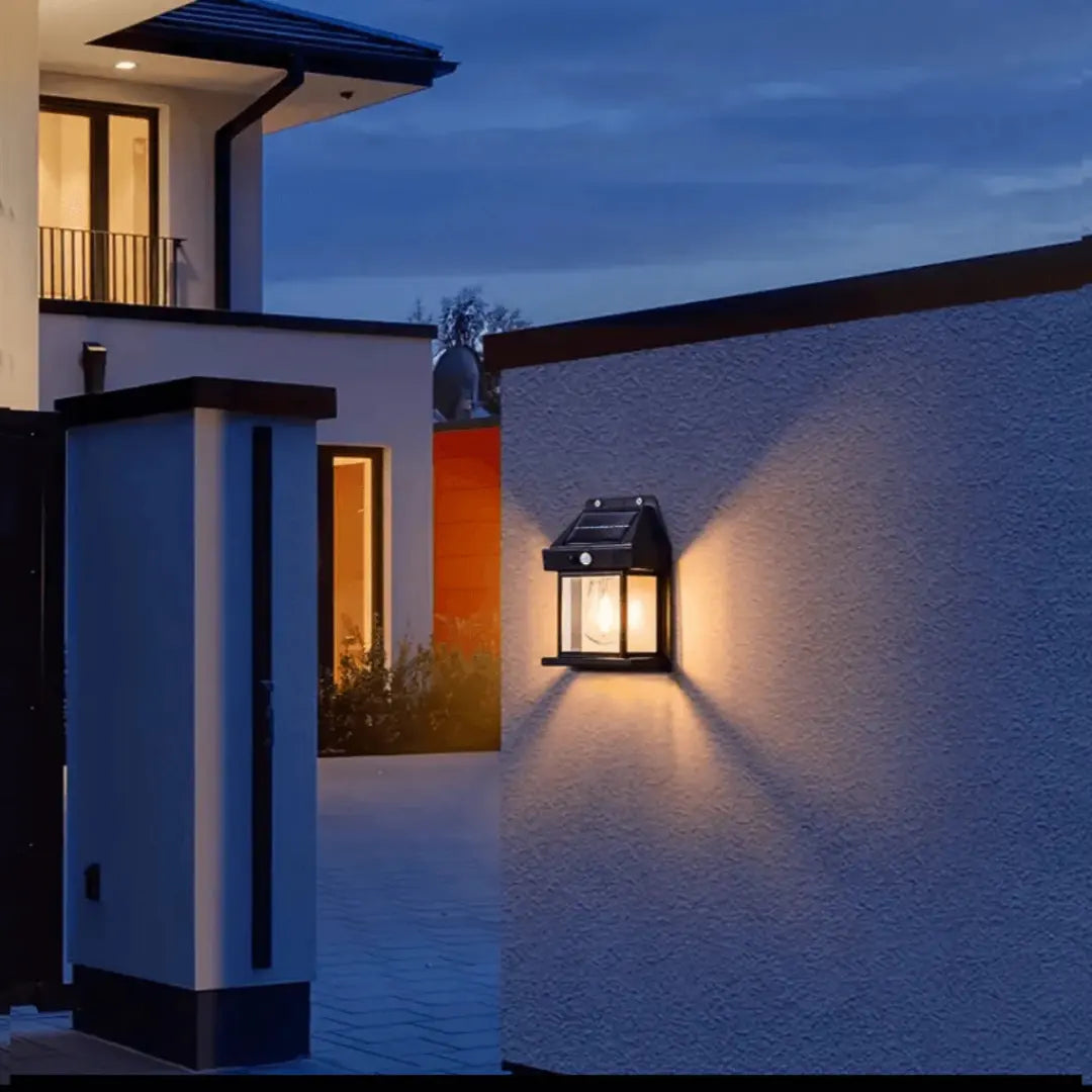 Solar Motion Sensor Wall Lantern - Elegant Weatherproof Outdoor Lighting