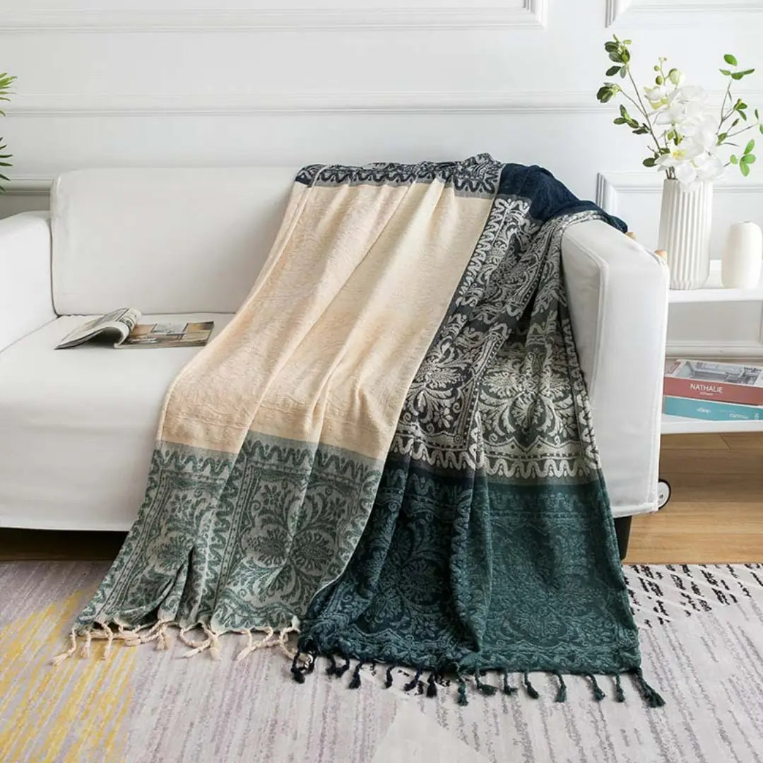 Arvani Bohemian Colorful Jacquard Fringed Blanket - Chenille Sofa Throw with Vibrant Patterns