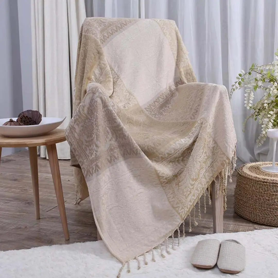 Arvani Bohemian Colorful Jacquard Fringed Blanket - Chenille Sofa Throw with Vibrant Patterns