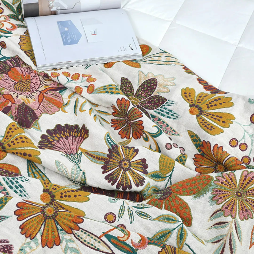 Calora Bohemian Cotton Gauze Quilt - Reversible Lightweight Floral Bedspread