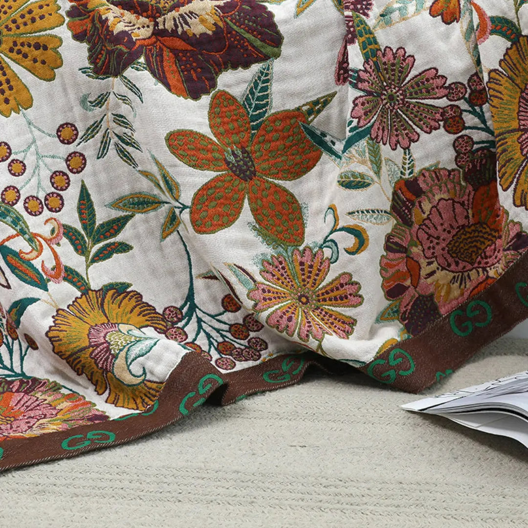 Calora Bohemian Cotton Gauze Quilt - Reversible Lightweight Floral Bedspread