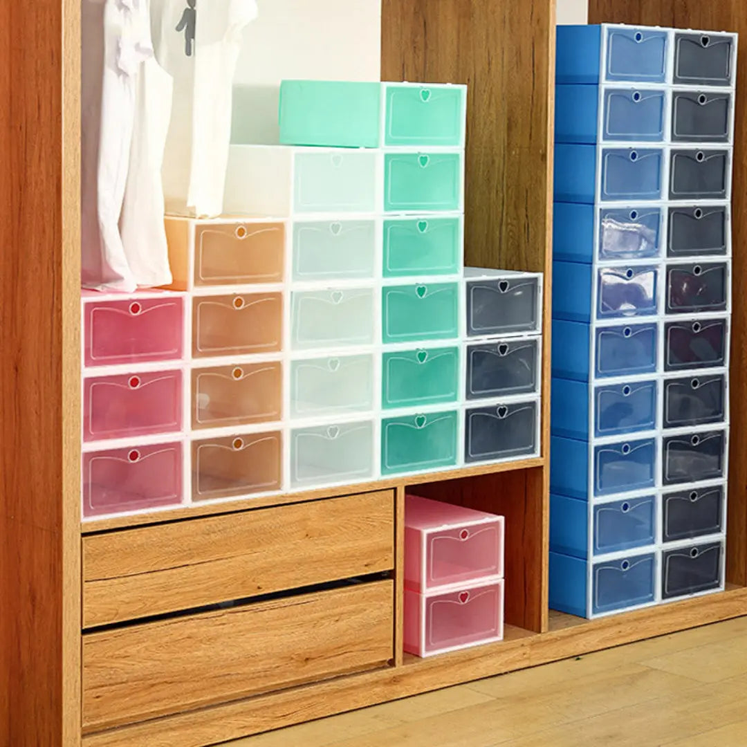 Storiva Stackable Shoe Storage Boxes - Transparent Front Door Shoe Organizer Set