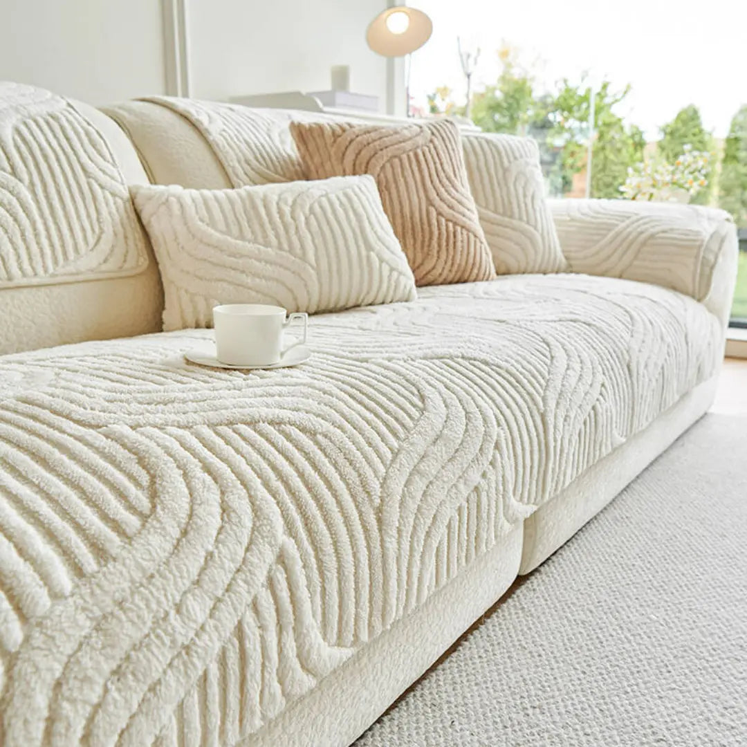 Solari Bohemian Non-Slip Plush Sofa Cover - Chenille Furniture Protector with Wave Texture