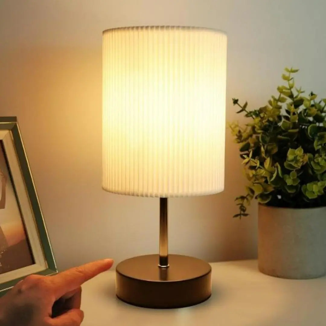Touch LED Bedside Lamp - 3-Way Dimmable with Metal Base and Fabric Shade