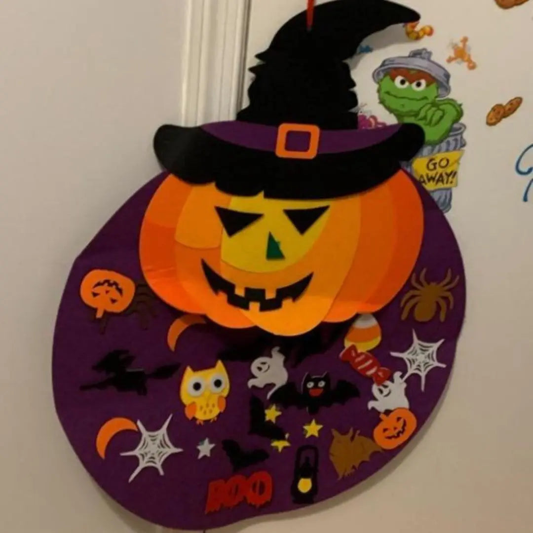 DIY Halloween Pumpkin Witch - Felt Wall Hanging with Ornaments