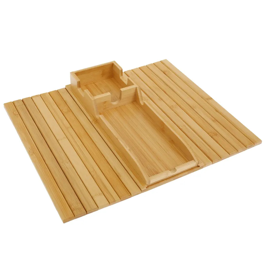 Couch Cup Holder Bamboo Wood Sofa Armrest Tray - Foldable and Anti-Slip