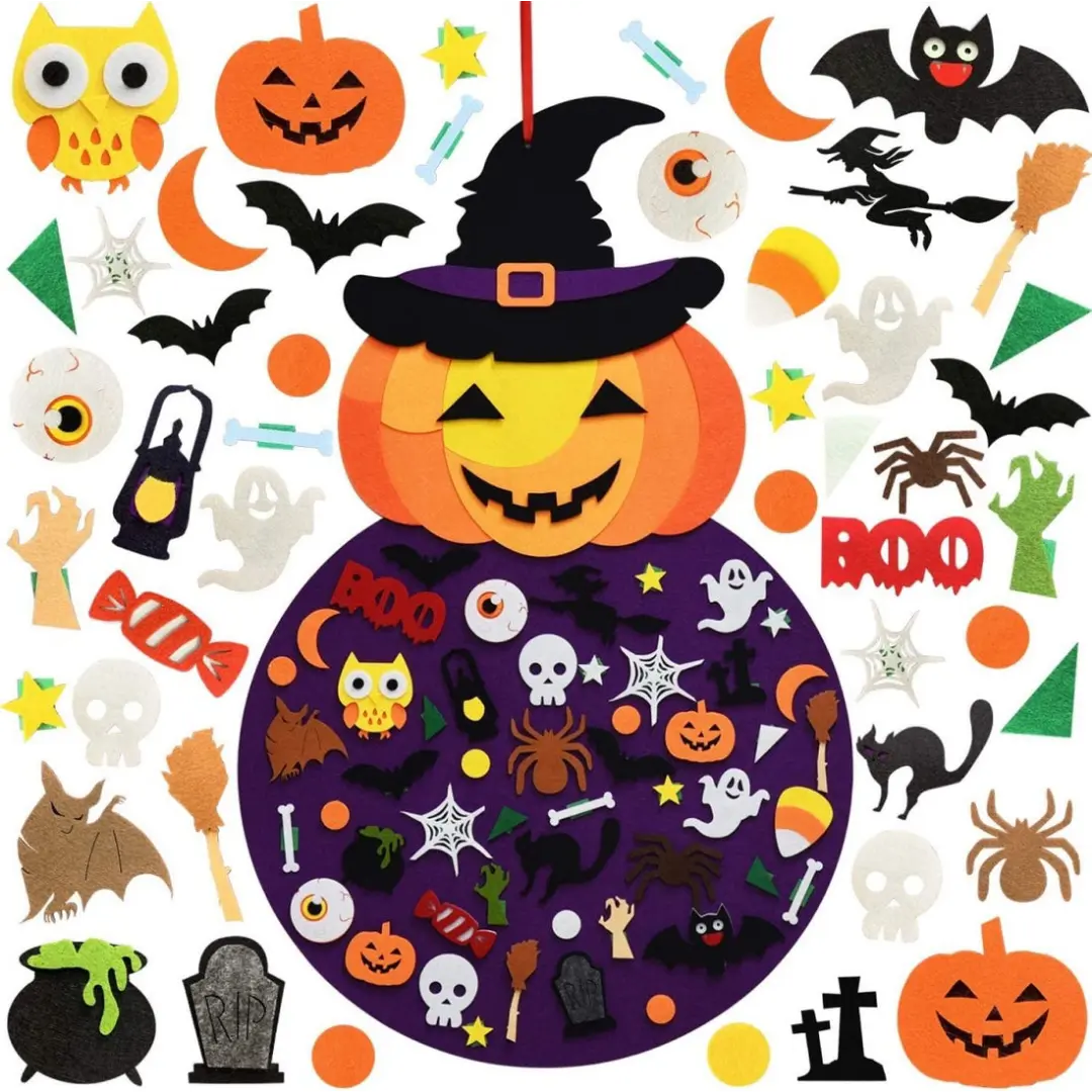 DIY Halloween Pumpkin Witch - Felt Wall Hanging with Ornaments
