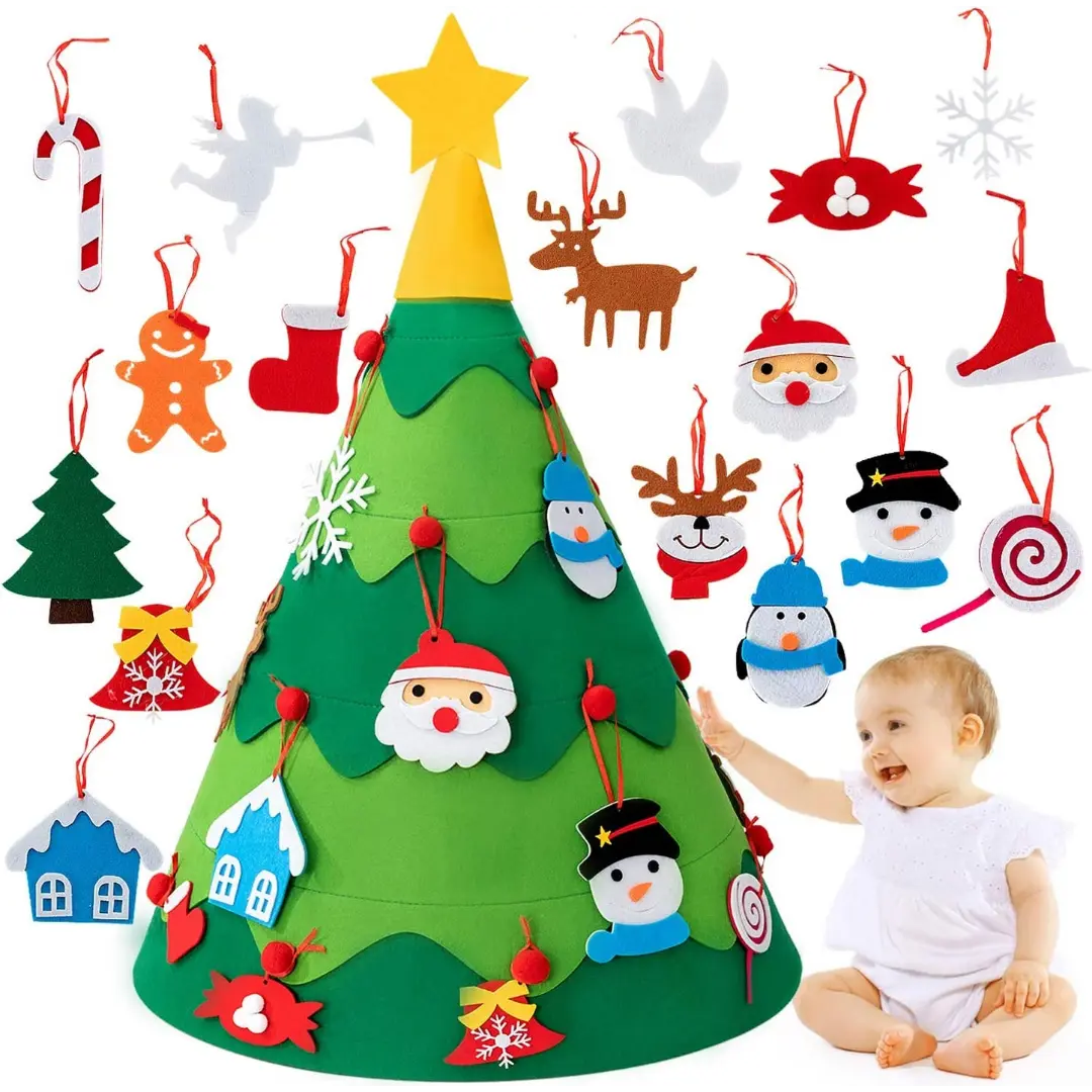3D DIY Felt Christmas Tree - Toddler-Friendly Holiday Activity with Ornaments
