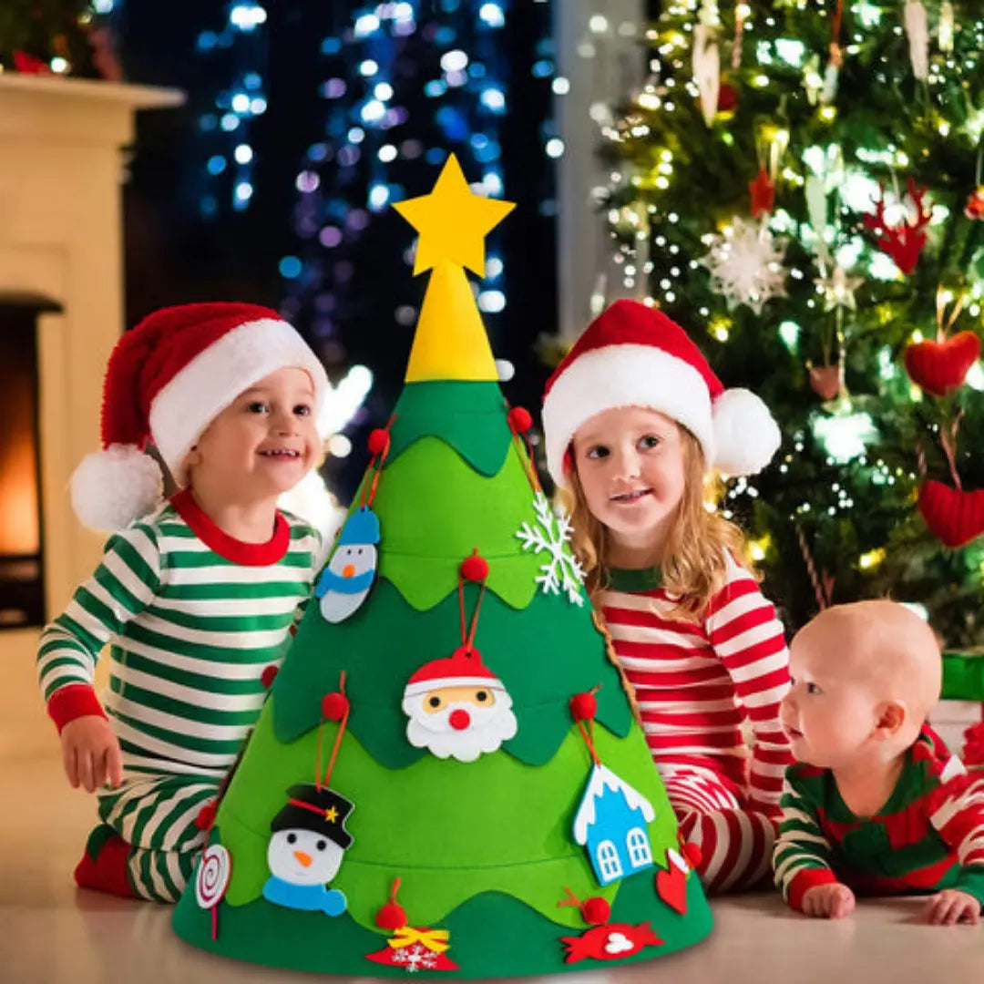 3D DIY Felt Christmas Tree - Toddler-Friendly Holiday Activity with Ornaments