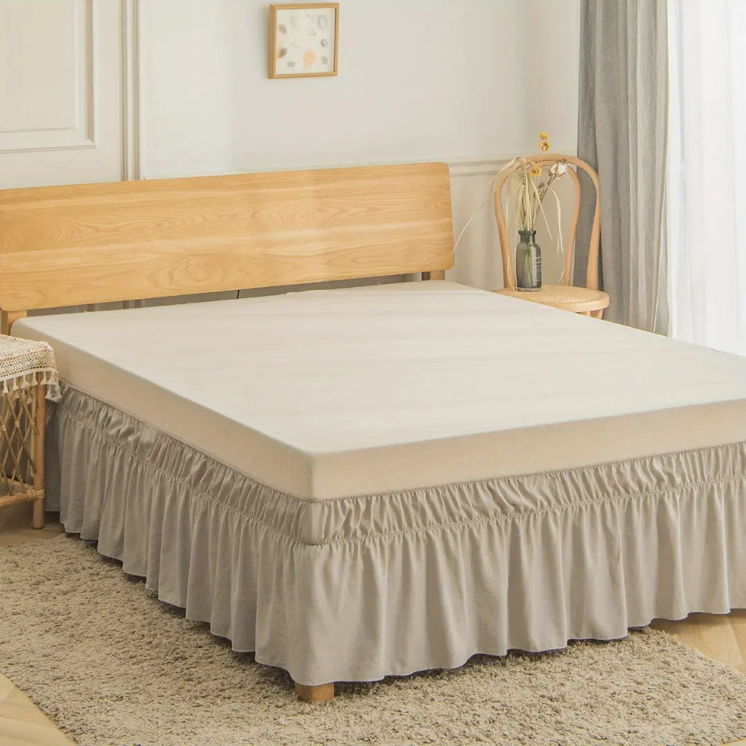 Adjustable Ruffled Bed Skirt - Elastic Wrap Around Bed Cover