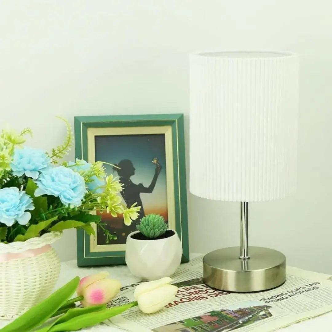Touch LED Bedside Lamp - 3-Way Dimmable with Metal Base and Fabric Shade
