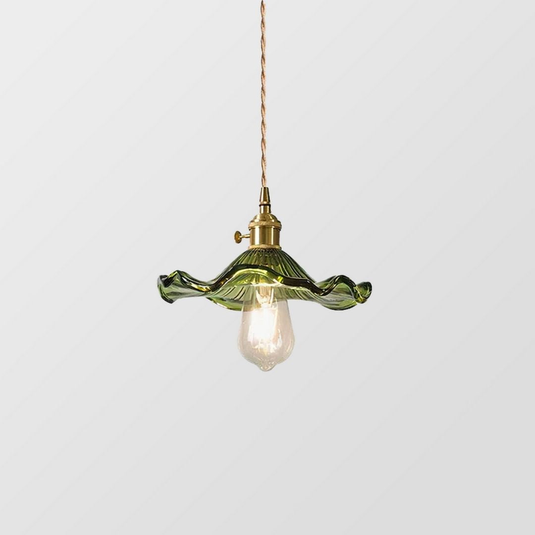 Hibiscus Bloom Glass Pendant - Vintage Floral Ceiling Light in Brass Finish