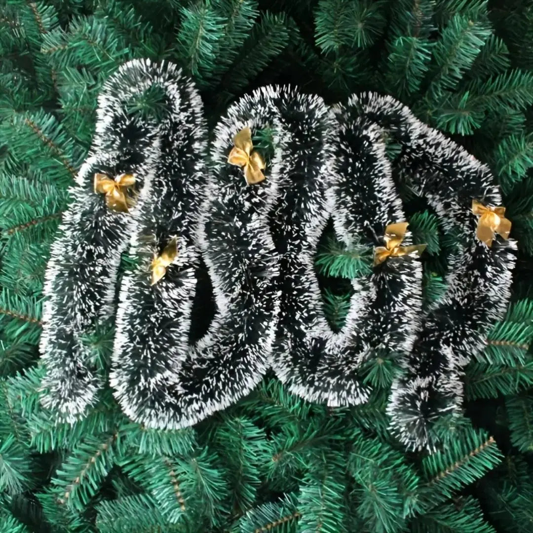 Christmas Rattan Garland - Dark Green with White Edge Strips Snowflake Decorative Vine