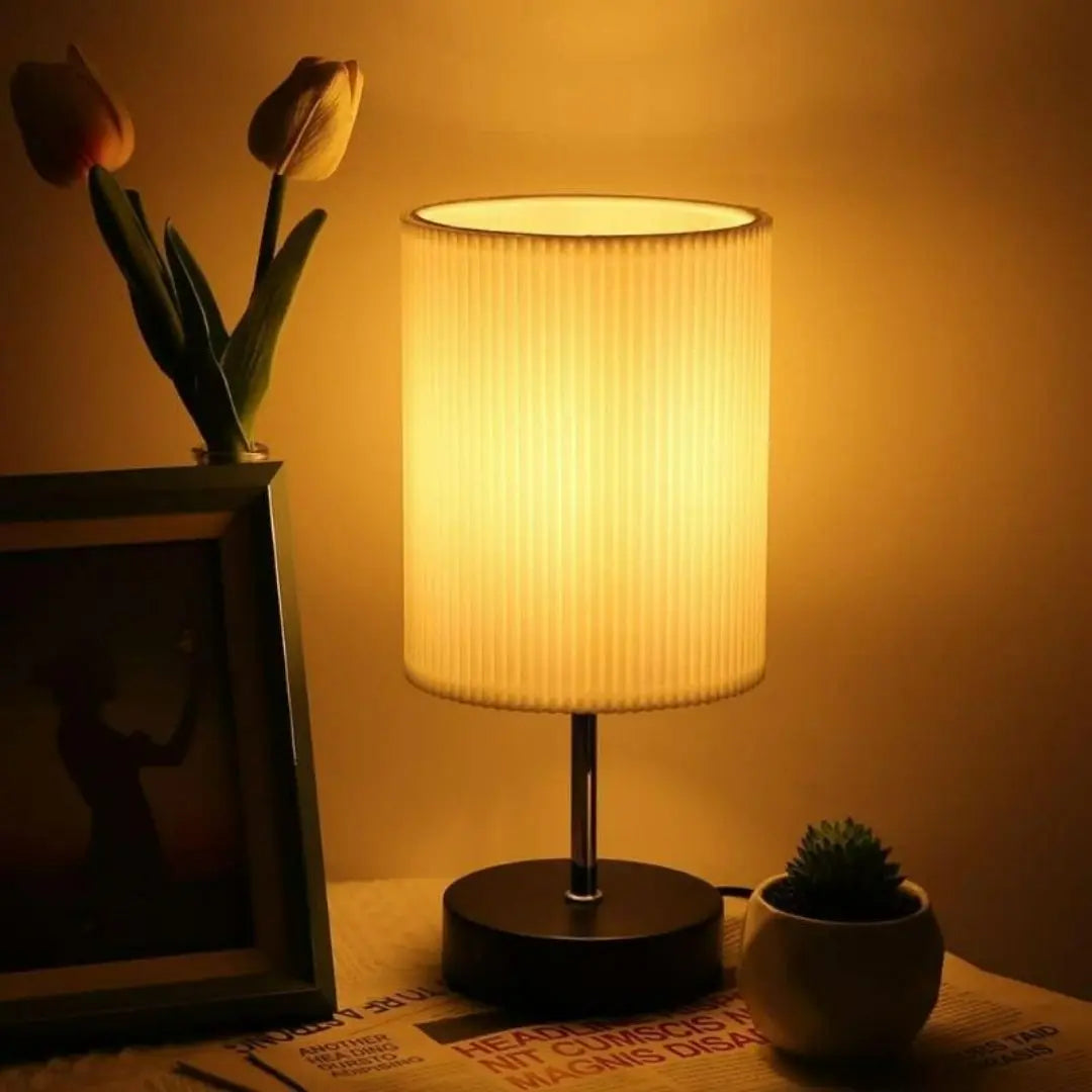 Touch LED Bedside Lamp - 3-Way Dimmable with Metal Base and Fabric Shade