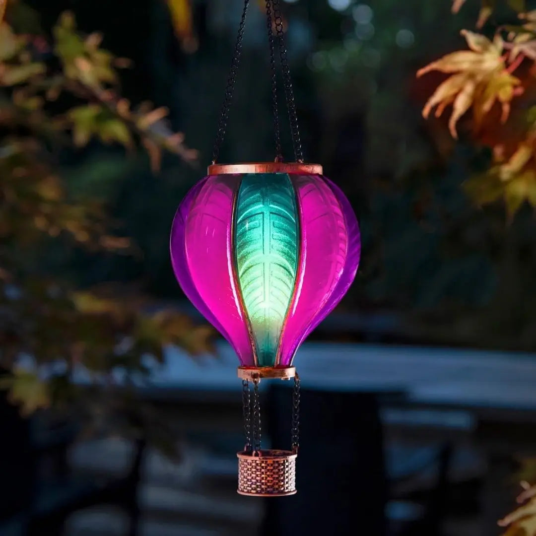 Solira Solar Hot Air Balloon Lantern - Multicoloured Hanging Garden Light with Flame Effect