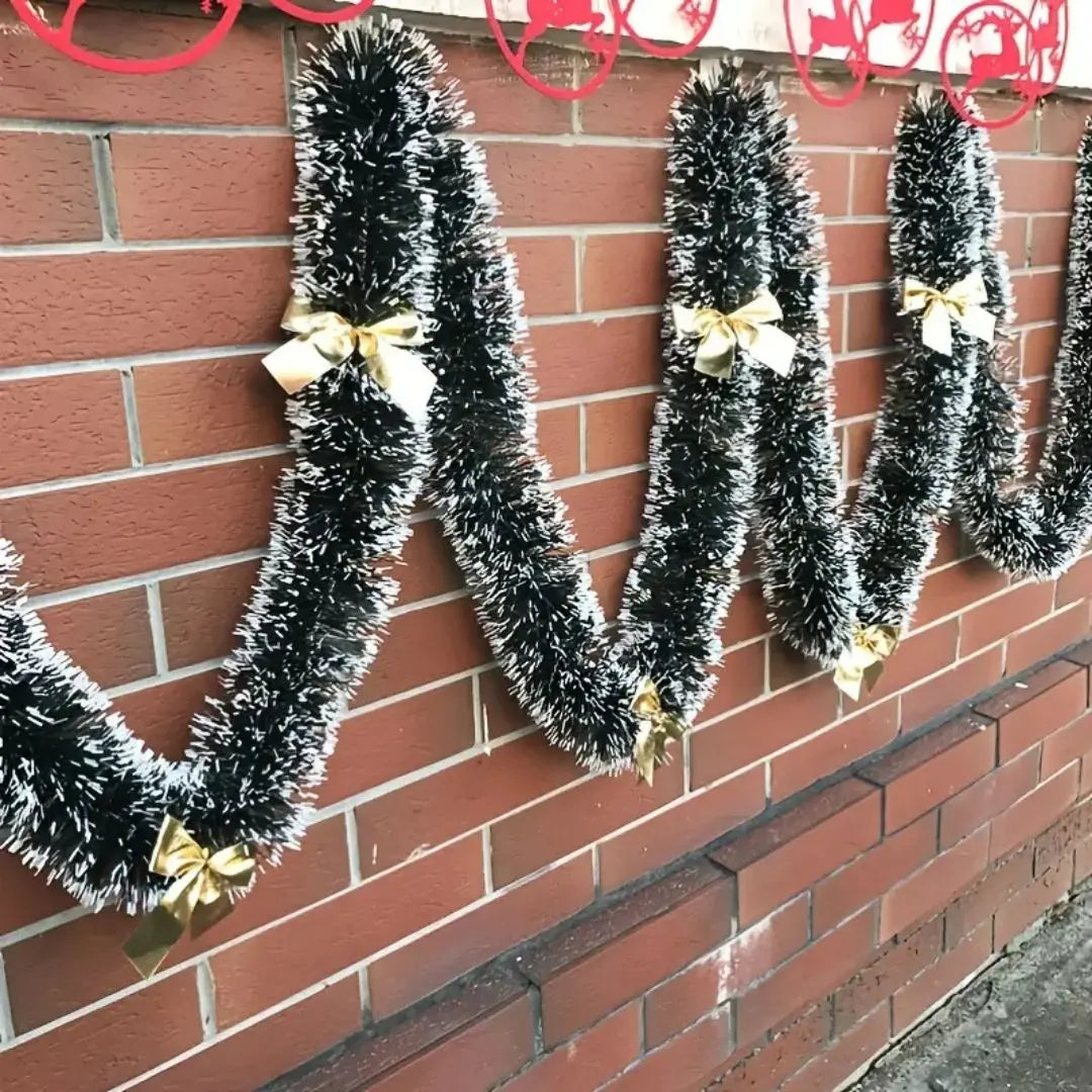 Christmas Rattan Garland - Dark Green with White Edge Strips Snowflake Decorative Vine