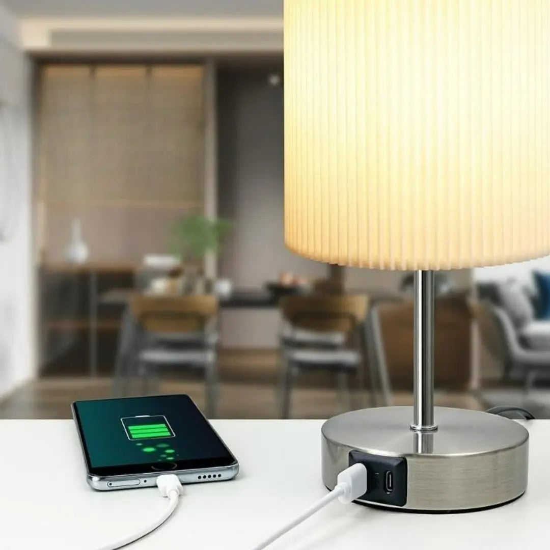 Touch LED Bedside Lamp - 3-Way Dimmable with Metal Base and Fabric Shade