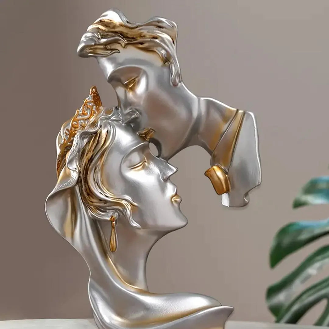 Golden Resin Kissing Couple Sculpture - Romantic Abstract Figurine