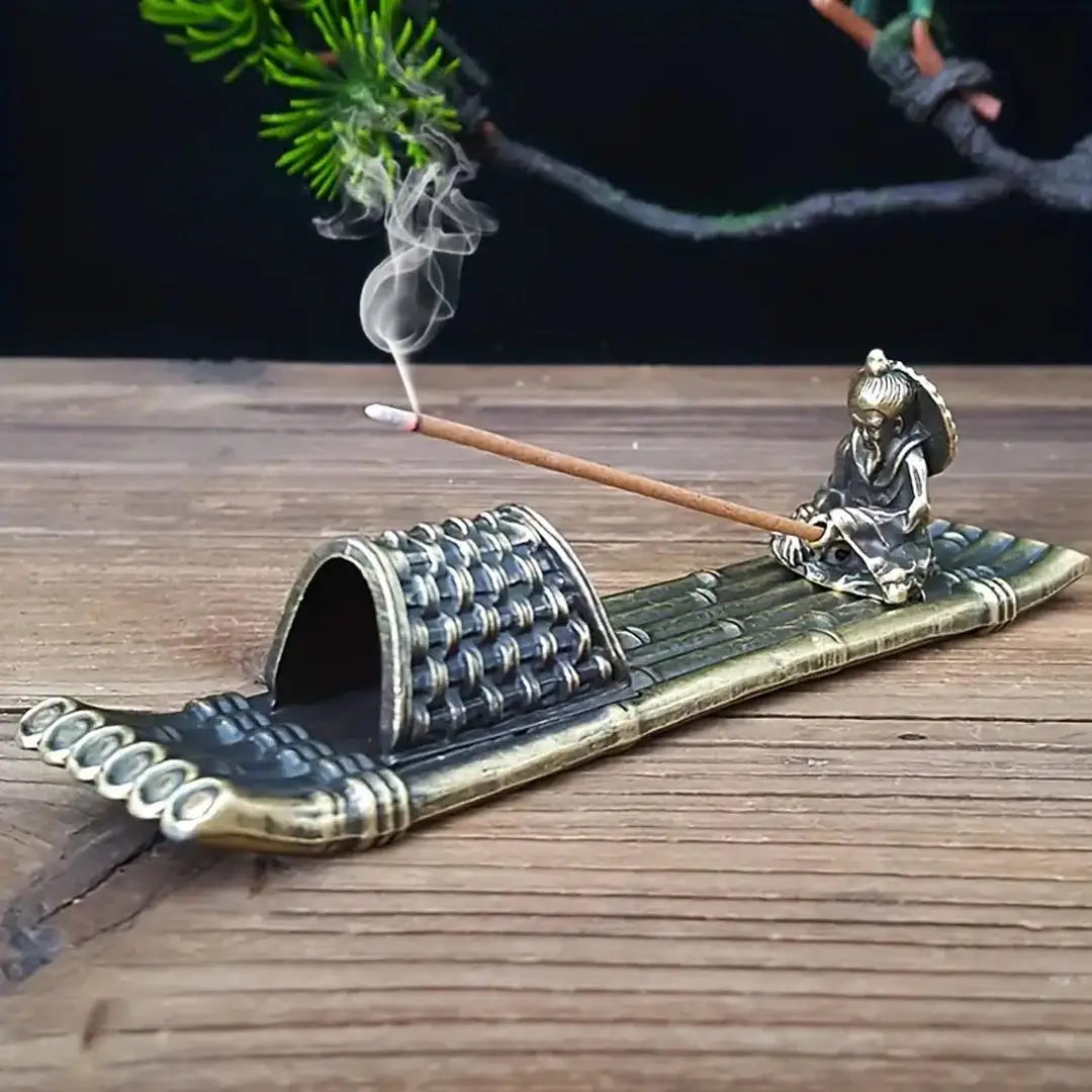 Boat Shaped Incense Holder - Zinc Alloy Golden Figurine Burner