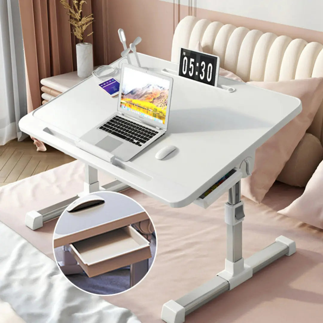 Movira Adjustable Laptop Bed Desk - Foldable Legs with USB Ports and Storage Drawer