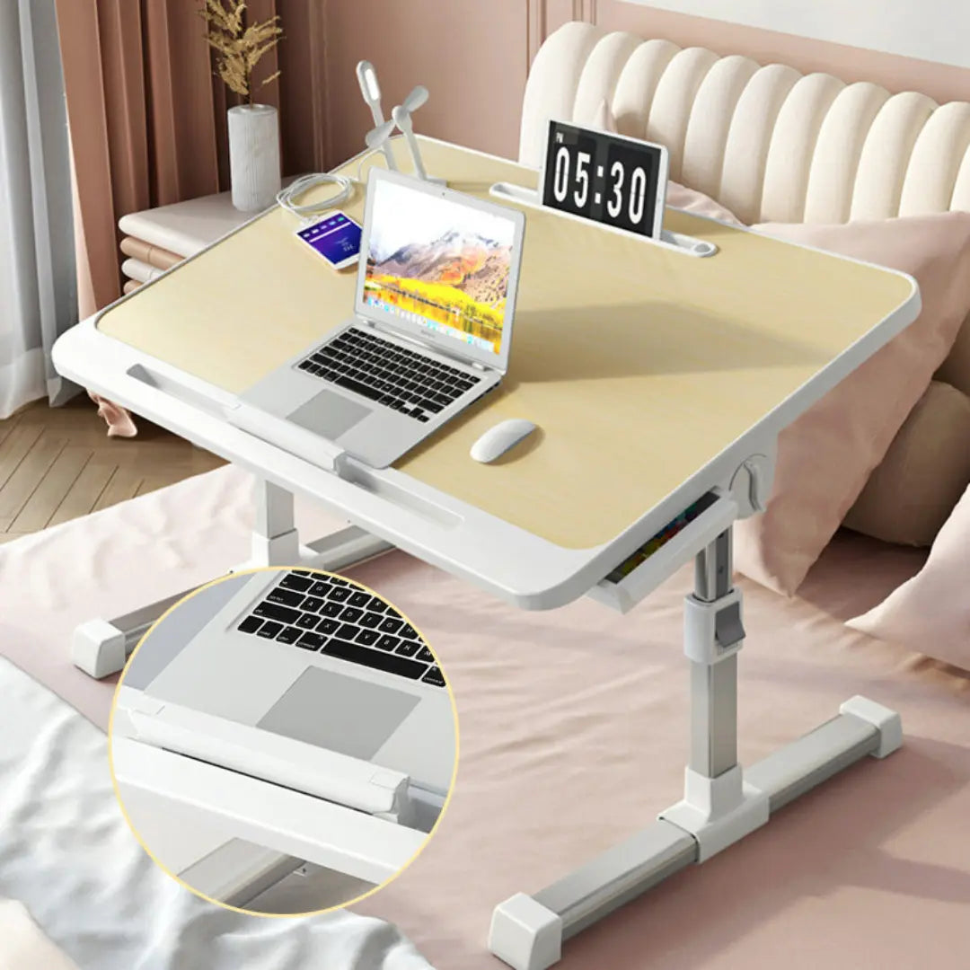 Movira Adjustable Laptop Bed Desk - Foldable Legs with USB Ports and Storage Drawer
