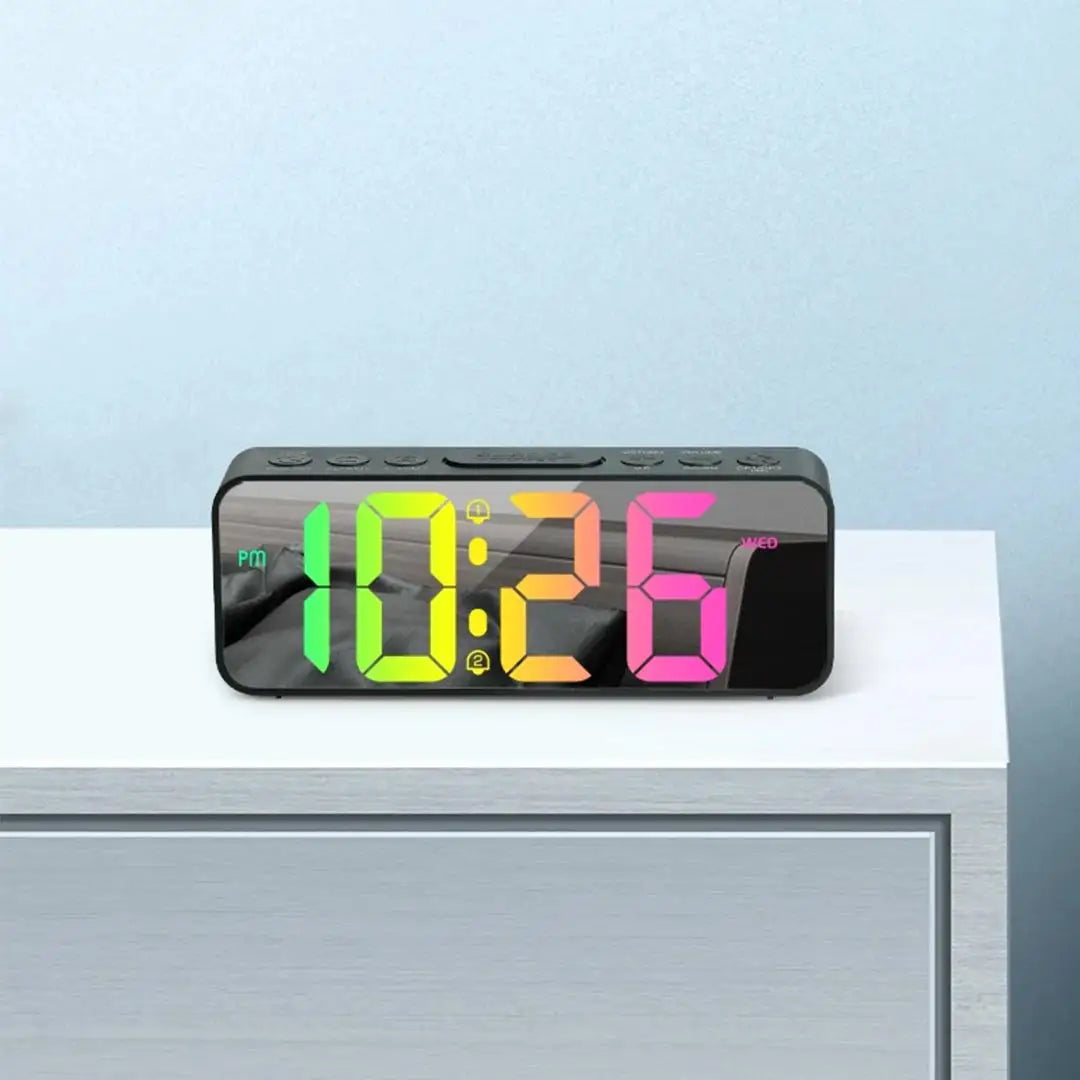 RGB Digital Alarm Clock with Mirror Display - 11 Color LED, Dual Alarm