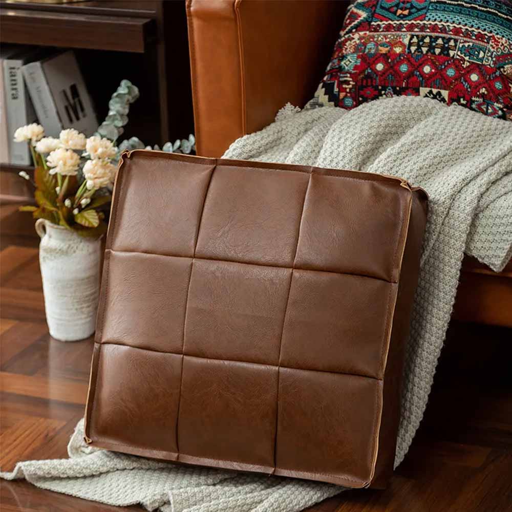 Leather Square Floor Pouf Cover