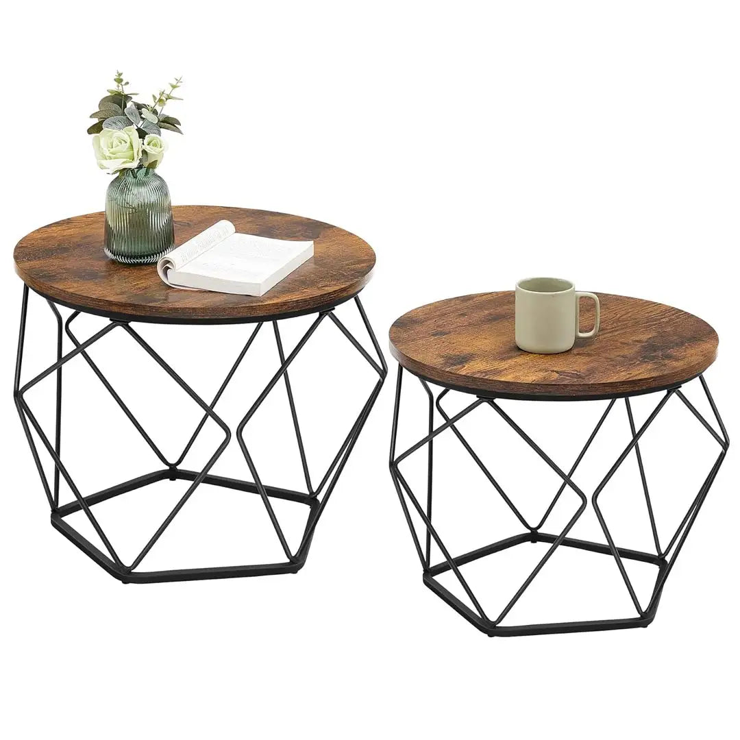 Set of 2 Coffee Tables - Industrial Round Side Tables