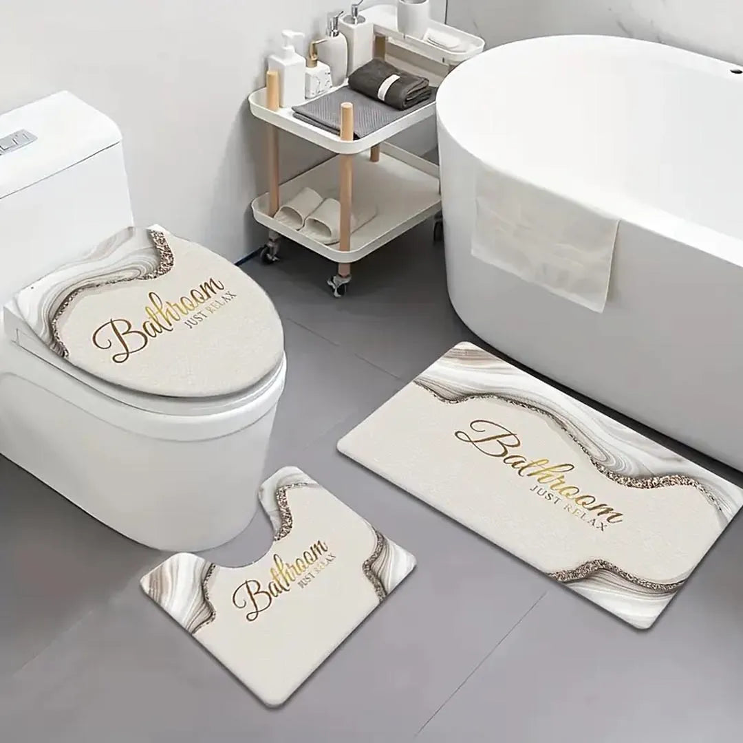 3 Piece Bathroom Anti-Slip Mat Set - Absorbent & Stylish Floor Protection