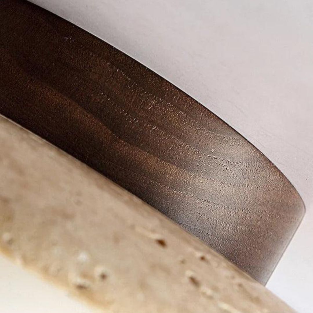 Japanese Cream Ceiling Light - Minimal Wood & Stone Style with Warm Organic Glow