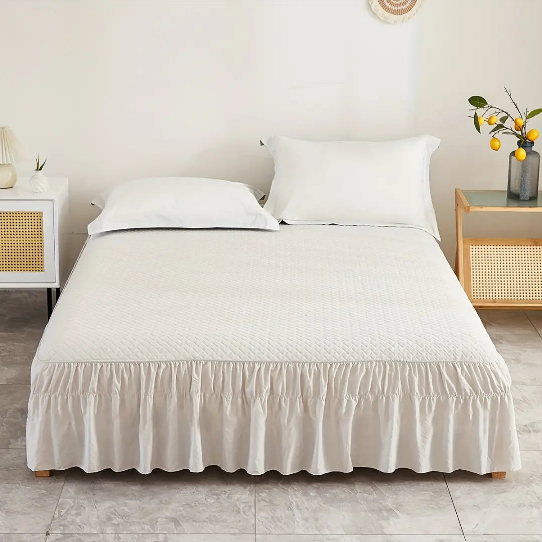 Adjustable Ruffled Bed Skirt - Elastic Wrap Around Bed Cover