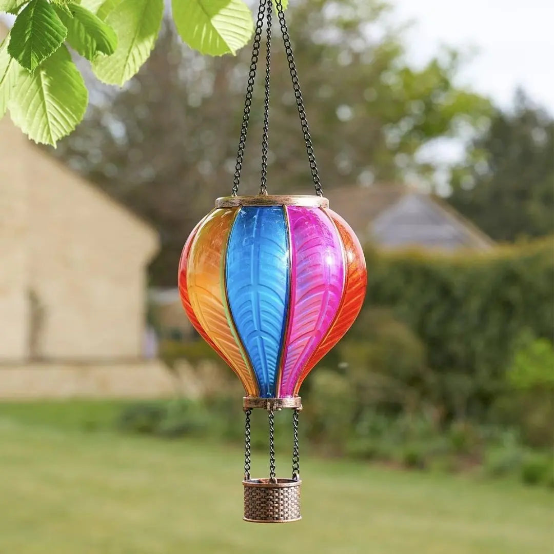 Solira Solar Hot Air Balloon Lantern - Multicoloured Hanging Garden Light with Flame Effect