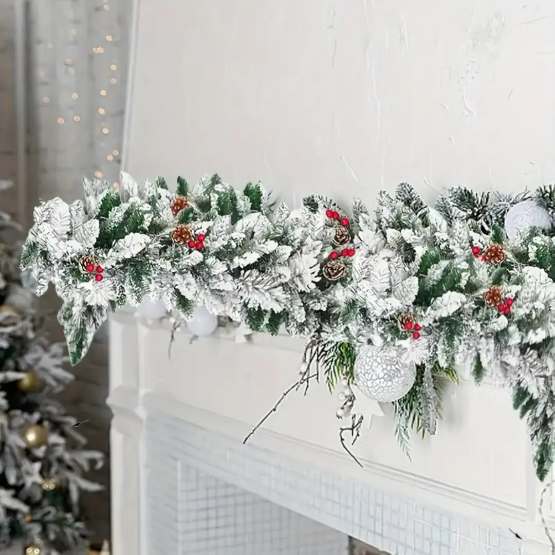 Veyra Artificial Christmas Garland - Classic Greenery with Pine Cones and Red Berries