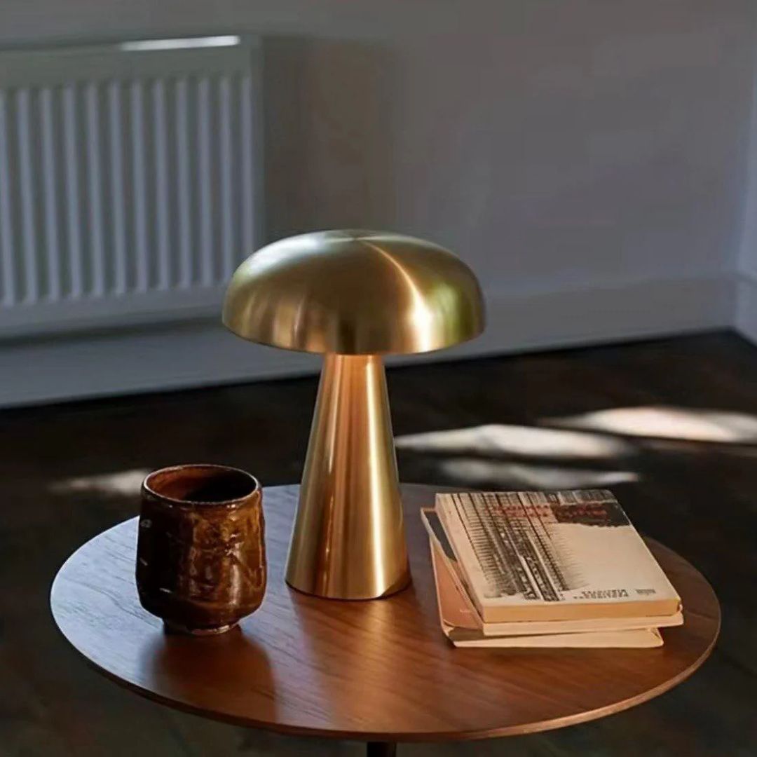 Stockholm LED Table Lamp - Rechargeable Dome Light in Brushed Gold Finish
