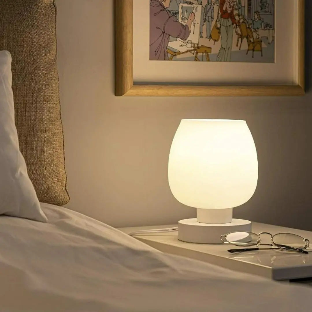 White Opal Glass Table Lamp - 3-Way Dimmable with Warm LED Bulb