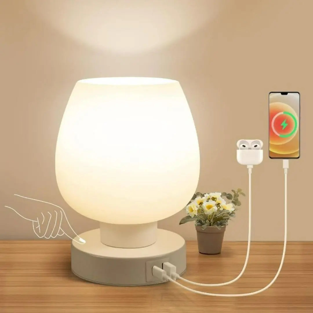 White Opal Glass Table Lamp - 3-Way Dimmable with Warm LED Bulb