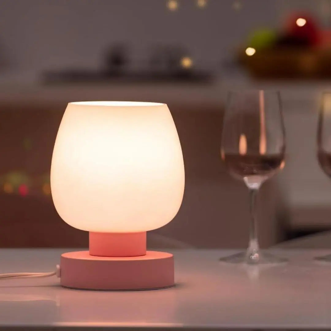 White Opal Glass Table Lamp - 3-Way Dimmable with Warm LED Bulb