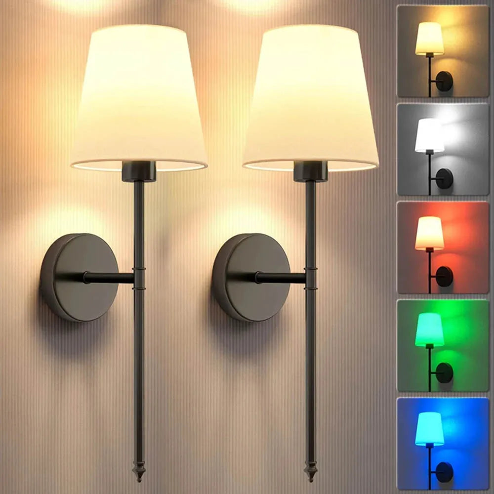 2 Pack Wireless Wall Lights with Remote and RGB Color Modes