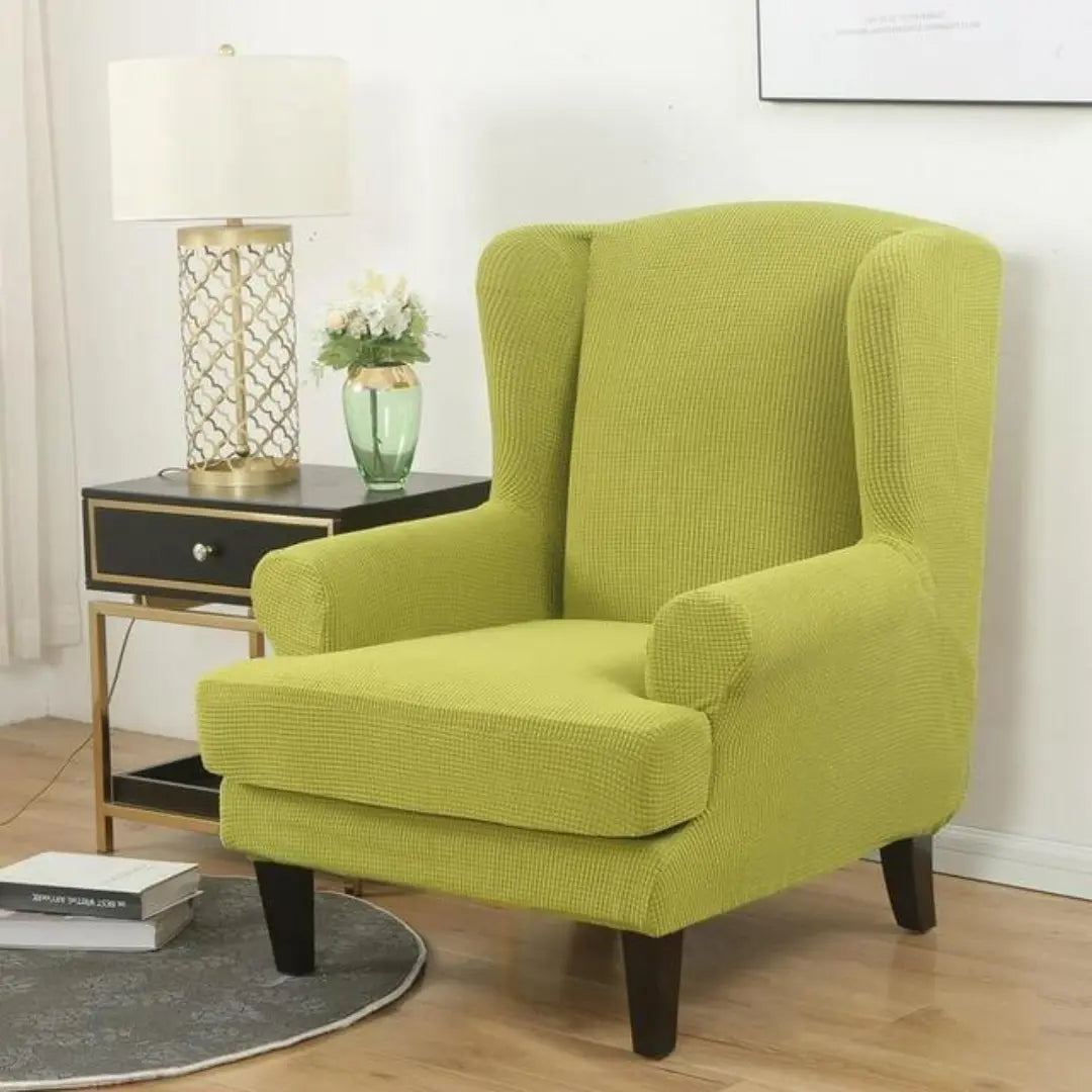 Arivo 2-Piece Water Repellent Wingback Chair Covers - Stretch Plaid Slipcover with Cushion Cover