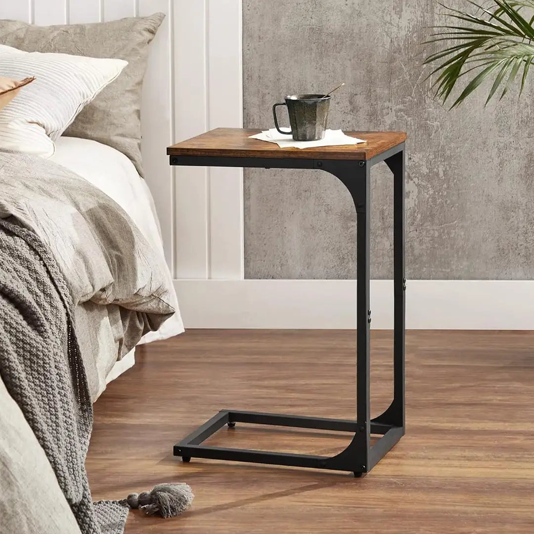 C-Shaped Coffee Table - Sofa Side Table, Bedside Table with Metal Frame