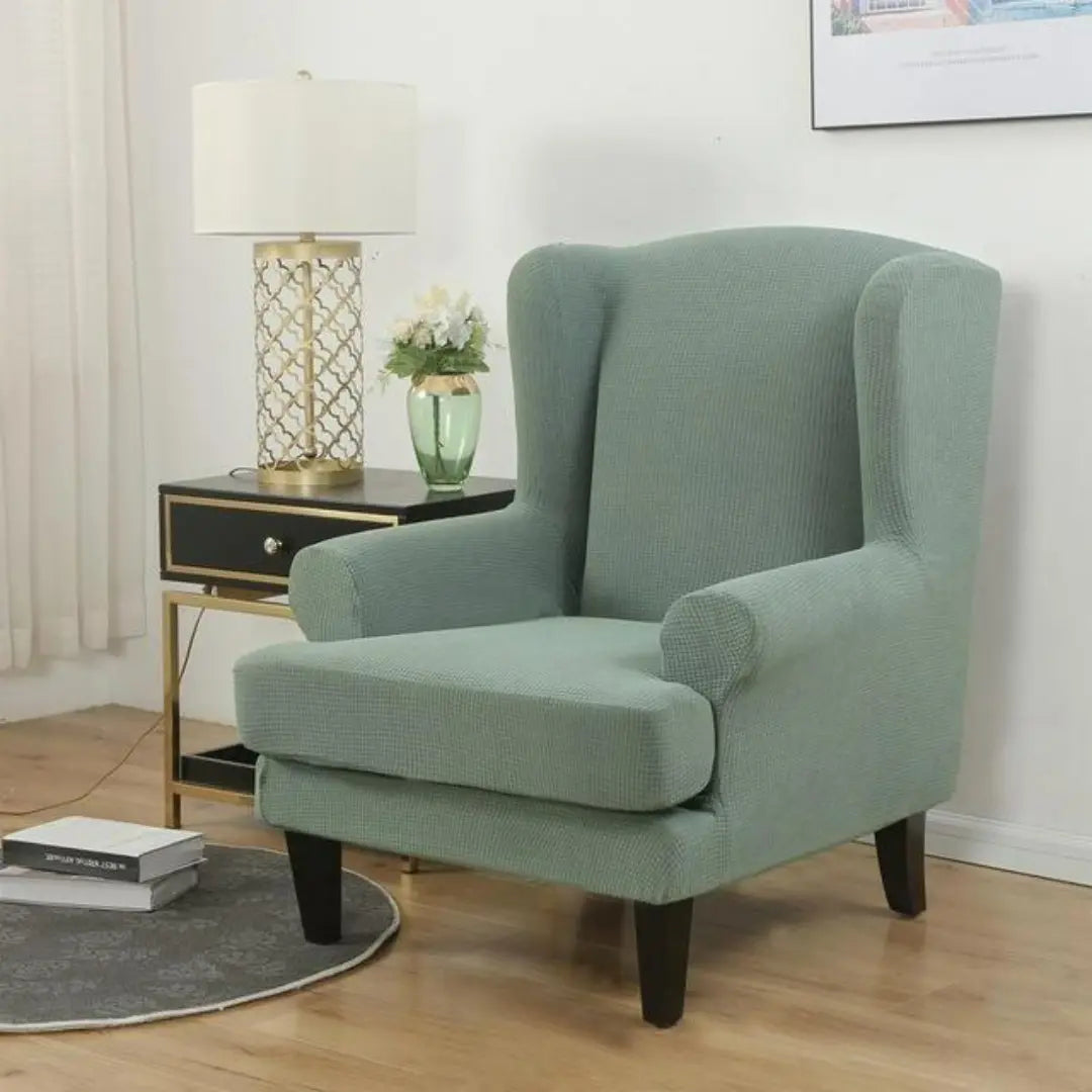 Arivo 2-Piece Water Repellent Wingback Chair Covers - Stretch Plaid Slipcover with Cushion Cover